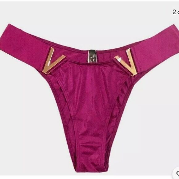Victoria’s Secret Very Sexy Satiny Bombshell Brazilian Slip metallic V Panty M - Picture 2 of 6